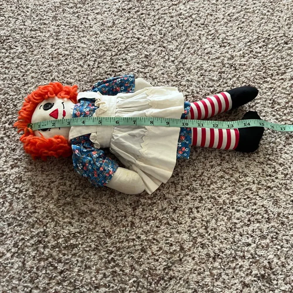 Vintage Handmade Raggedy Ann Doll Folk Art Rag Doll With Apron 1960s Cottagecore